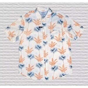 Chaps Hawaiian Shirt Mens LG Ivory Coastland Wash Linen Blend Button Front Beach